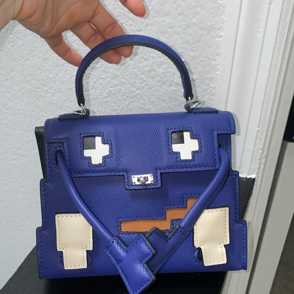 19cm blue leather Idolle doll top handle handbag